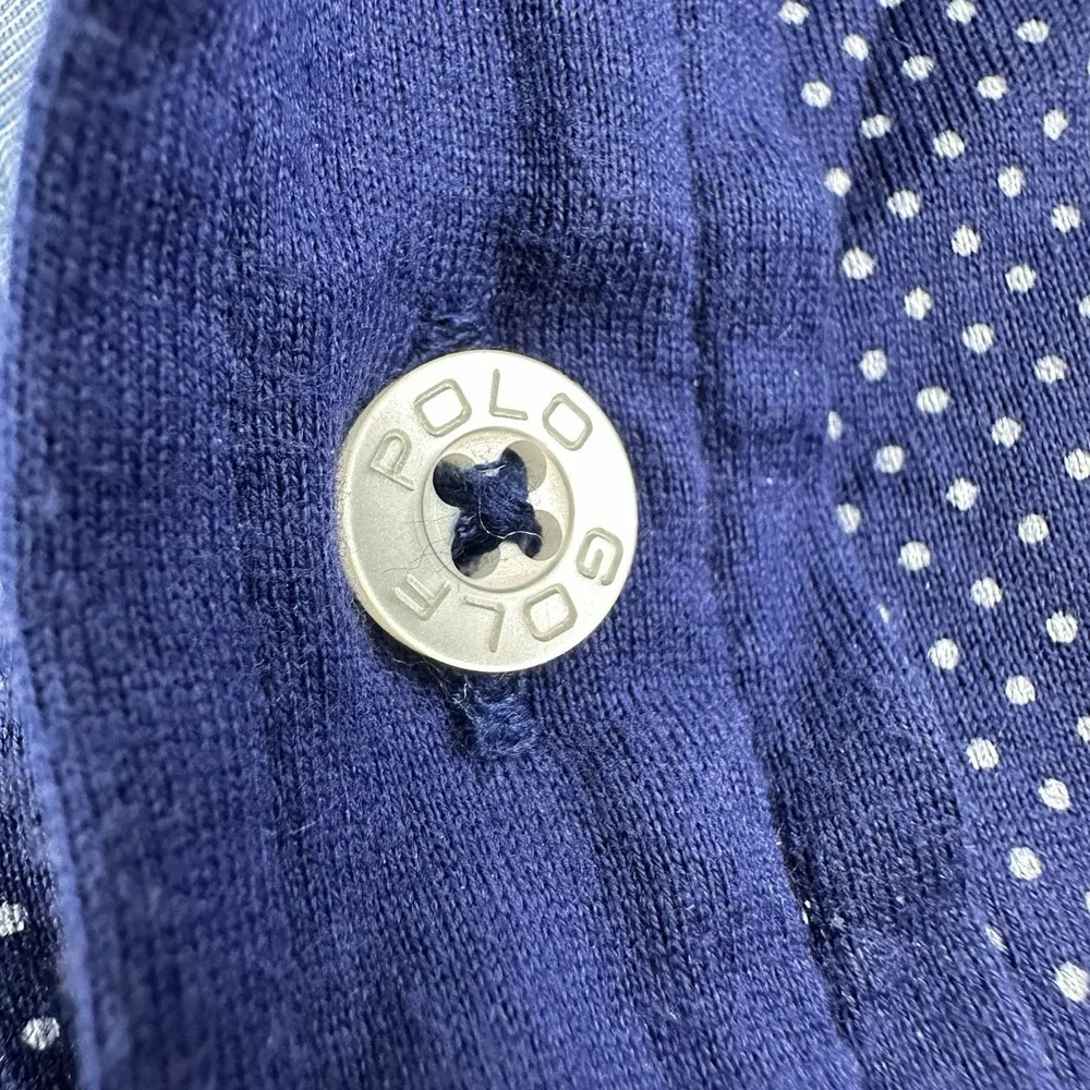 VTG Ralph Lauren Polo Golf Polka Dot Performance Shirt Men XL Blue Pima Cotton